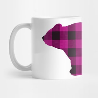 Rustic Country bear design, pink buffalo plaid pattern Mug